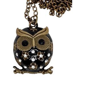 Indio Jewelry Owl Bronze, Black Enamel Necklace 30-Inch Chain #1006